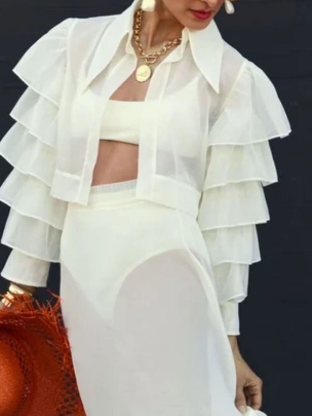 Buru x India Ivory Ruffled Tiered Bertie Sheer Crop Jacket XL MSRP $368